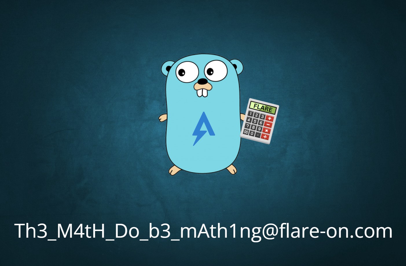 Gopher, the Golang mascot, with the FLARE logo superimposed on its body, holding a calculator with FLARE on its display. Below is the flag text